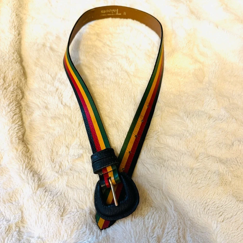 Talbots Women’s Belt Black Buckle Rasta Red Yellow Green‎ Size M Vintage